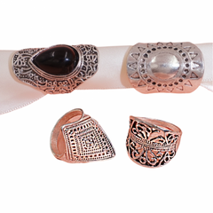 Womenu2019s Obsidian Stacked Rings Combo Hip Hop Rock Style Vintage 4PC