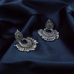 Women's Silver Plated Floral Crescent Earrings with Dangling Beads
