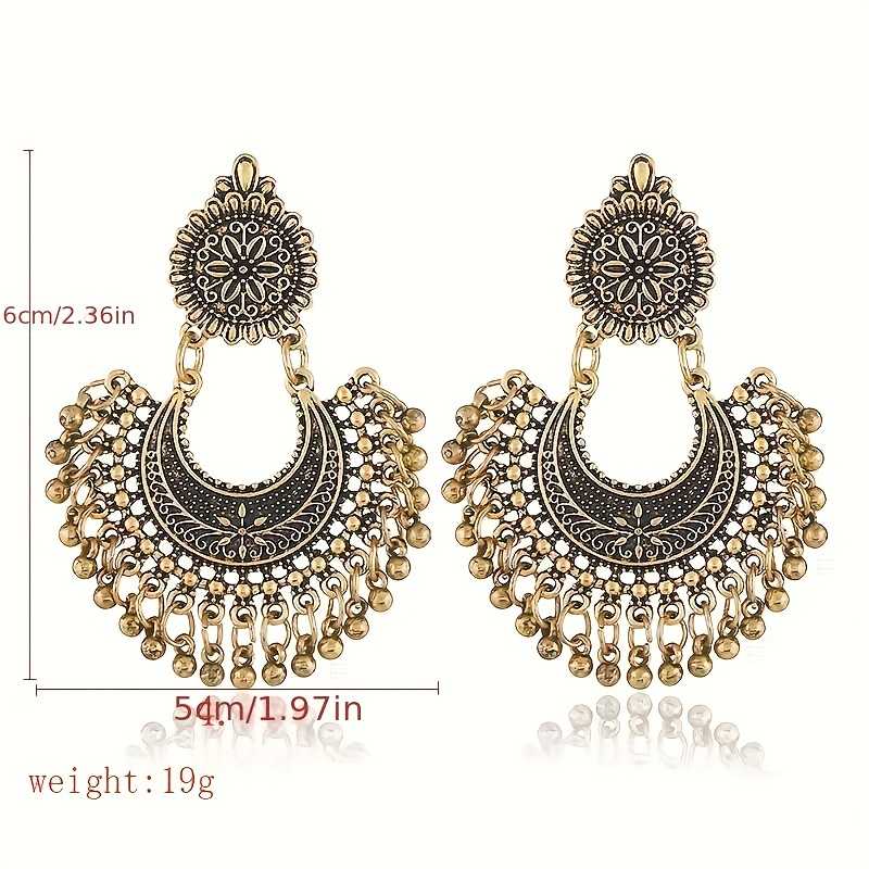 Women's Silver Plated Floral Crescent Earrings with Dangling Beads