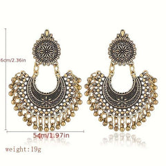 Women's Silver Plated Floral Crescent Earrings with Dangling Beads