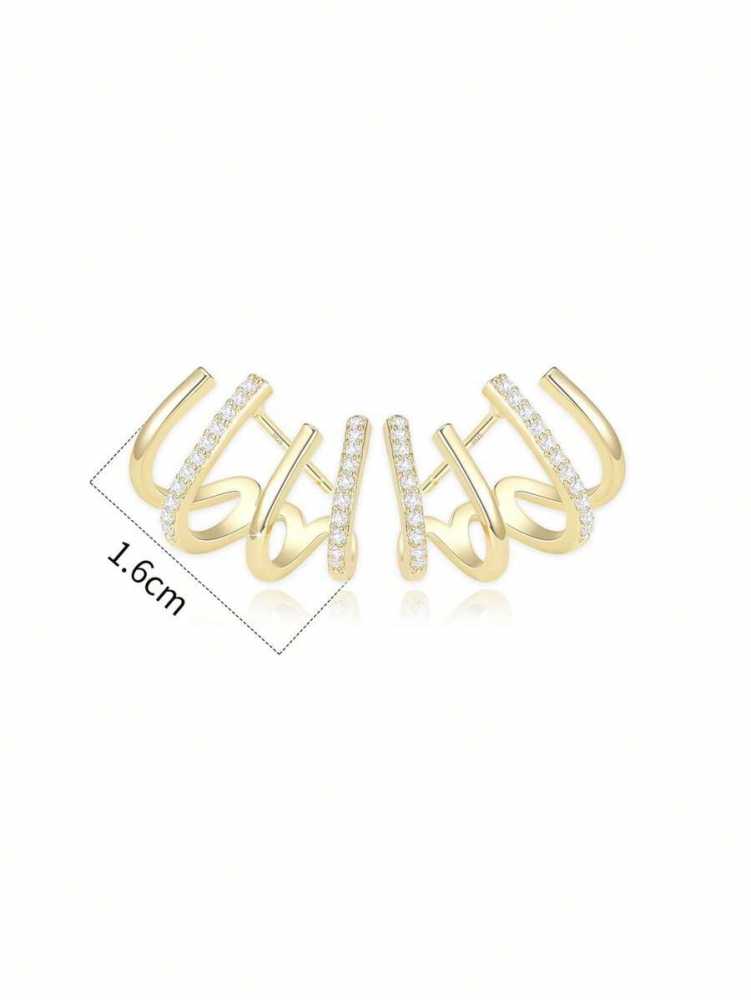 Women's Gold Plated Multi Hoop Claw Cuff Stud Earring