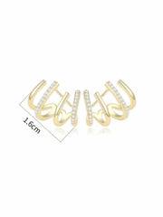 Women's Gold Plated Multi Hoop Claw Cuff Stud Earring