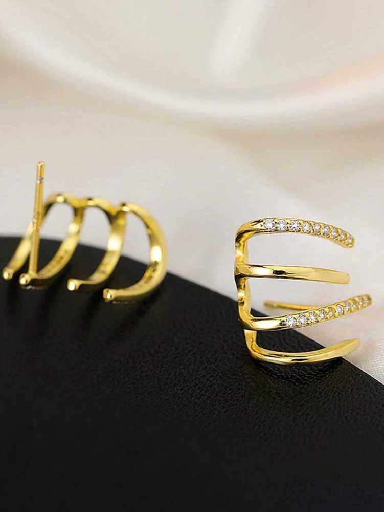 Women's Gold Plated Multi Hoop Claw Cuff Stud Earring