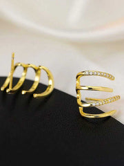 Women's Gold Plated Multi Hoop Claw Cuff Stud Earring
