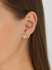 Women's Gold Plated Multi Hoop Claw Cuff Stud Earring