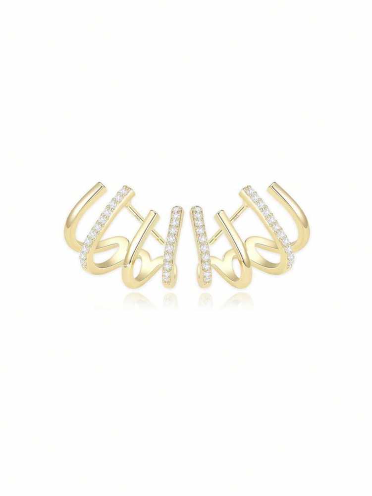 Women's Gold Plated Multi Hoop Claw Cuff Stud Earring