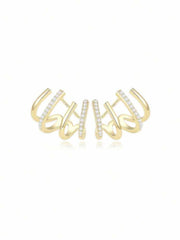 Women's Gold Plated Multi Hoop Claw Cuff Stud Earring