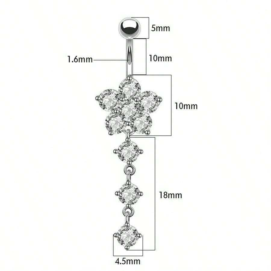 Women's Silver Plated Cubic Zirconia Flower Decor Navel Ring