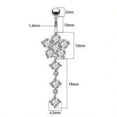 Women's Silver Plated Cubic Zirconia Flower Decor Navel Ring
