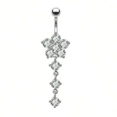 Women's Silver Plated Cubic Zirconia Flower Decor Navel Ring