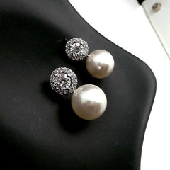 Women's Silver Plated Pearl Stud Drop Earrings with Cubic Zirconia