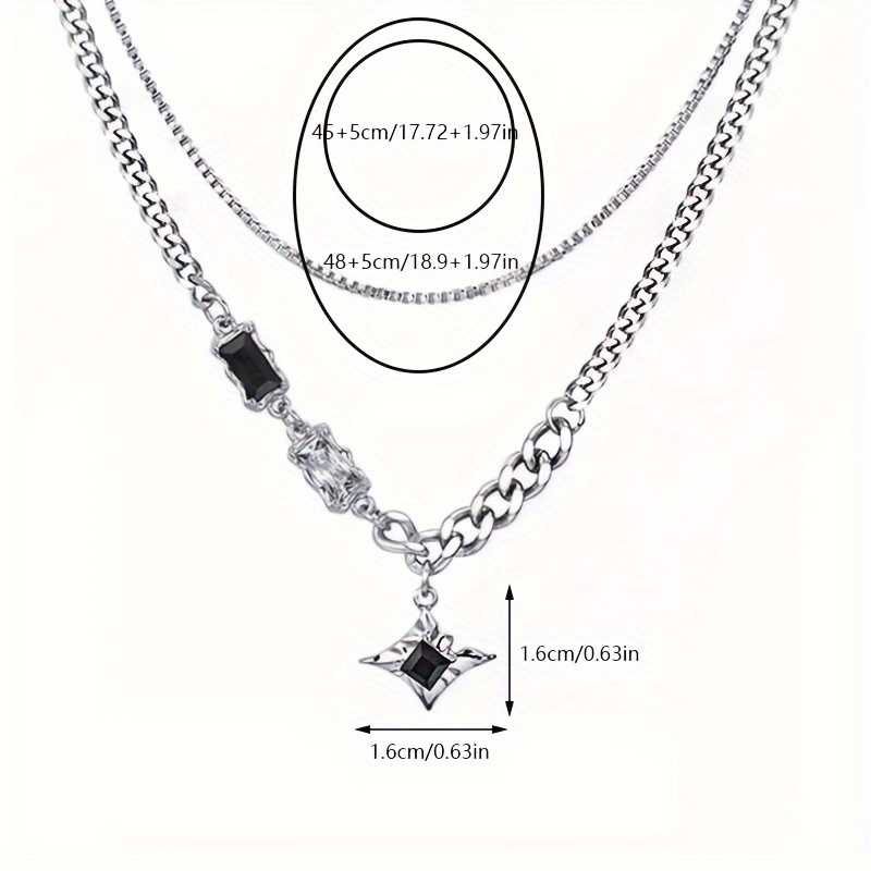 Men's Silver Plated Zirconia Baguette Double Layered Star Pendant Necklace