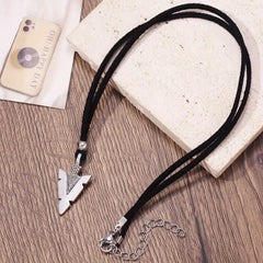 Men's Silver Triangle Arrow Pendant with Black Rope Necklace