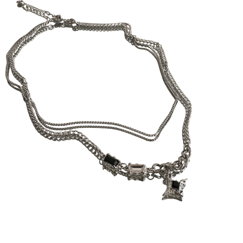 Men's Silver Plated Zirconia Baguette Double Layered Star Pendant Necklace