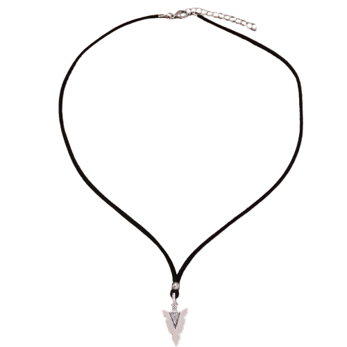 Men's Silver Triangle Arrow Pendant with Black Rope Necklace