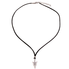 Men's Silver Triangle Arrow Pendant with Black Rope Necklace