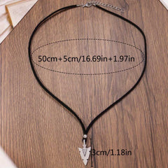 Men's Silver Triangle Arrow Pendant with Black Rope Necklace