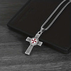 Men's Silver Plated Templar Cross Pendant Chain Necklace with Lobster Clasp