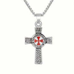 Men's Silver Plated Templar Cross Pendant Chain Necklace with Lobster Clasp
