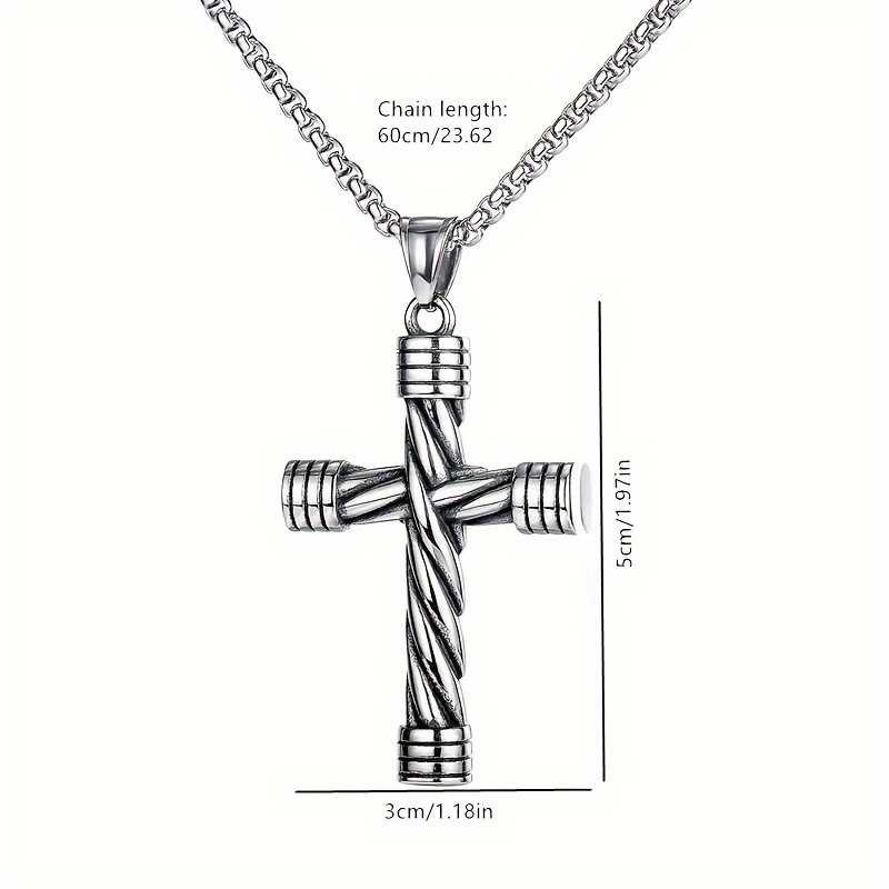Men's Silver Plated Cross Pendant Necklace With Round Box Chain