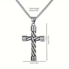 Men's Silver Plated Cross Pendant Necklace With Round Box Chain
