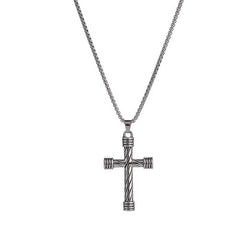 Men's Silver Plated Cross Pendant Necklace With Round Box Chain