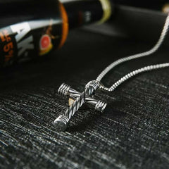 Men's Silver Plated Cross Pendant Necklace With Round Box Chain