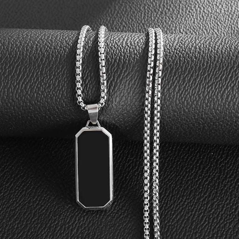 Men's Stainless Steel Black drip oil Pendant necklace.