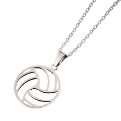 Men's Silver Plated Volleyball Pendant Necklace With Cable Chain