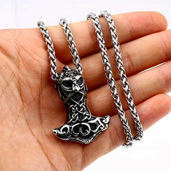 Men's Silver Plated Thor Hammer Pendant Necklace with Chain