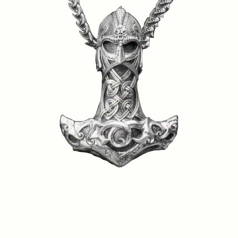 Men's Silver Plated Thor Hammer Pendant Necklace with Chain
