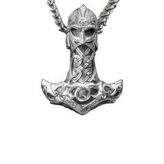 Men's Silver Plated Thor Hammer Pendant Necklace with Chain