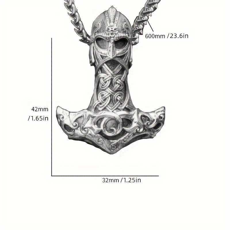 Men's Silver Plated Thor Hammer Pendant Necklace with Chain