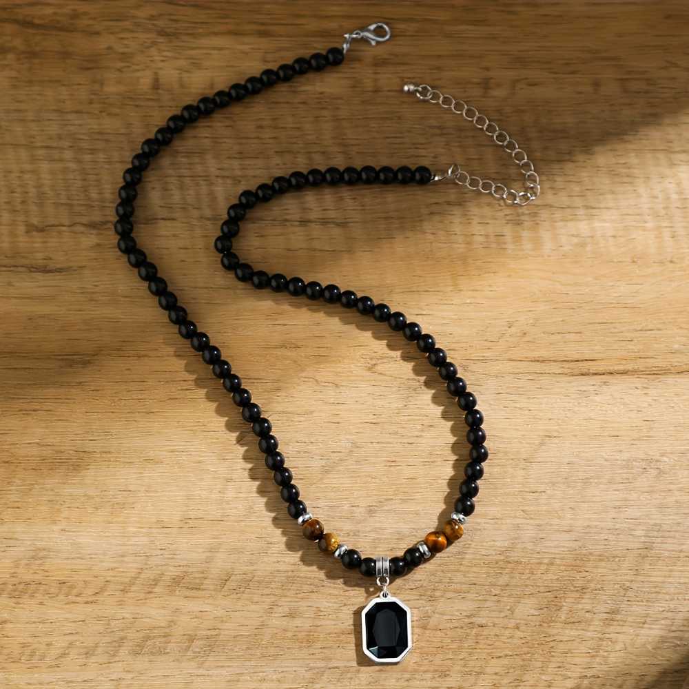 Men's Tiger Stone Black Pendant Necklace and Hip Hop Clavicle Chain