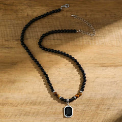 Men's Tiger Stone Black Pendant Necklace and Hip Hop Clavicle Chain