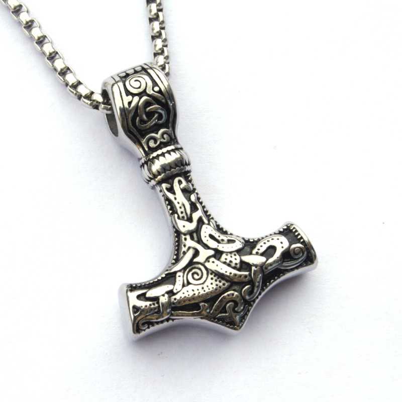 Men's Stainless Steel Thor Hammer Pendant Necklace With Chain