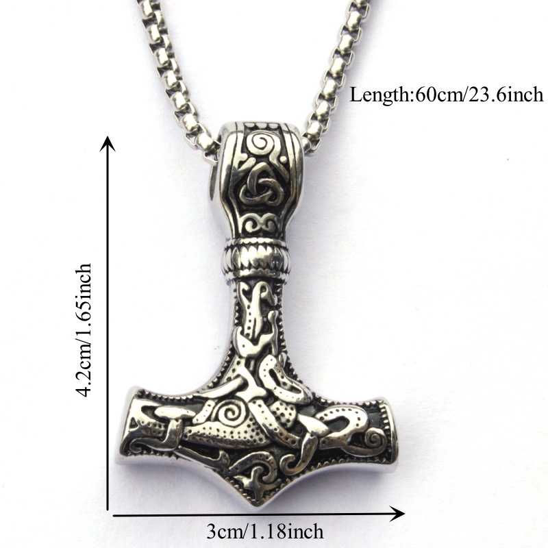 Men's Stainless Steel Thor Hammer Pendant Necklace With Chain