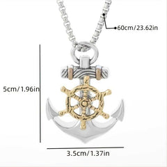 Men's Silver Plated Rudder Anchor Pendant Necklace with Lobster clasp