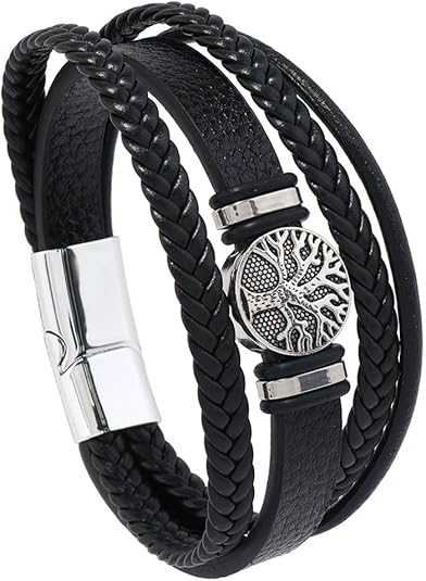 Men's Silver Plated Multi Layered Braided Magnetic Buckle Bracelet