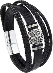 Men's Silver Plated Multi Layered Braided Magnetic Buckle Bracelet