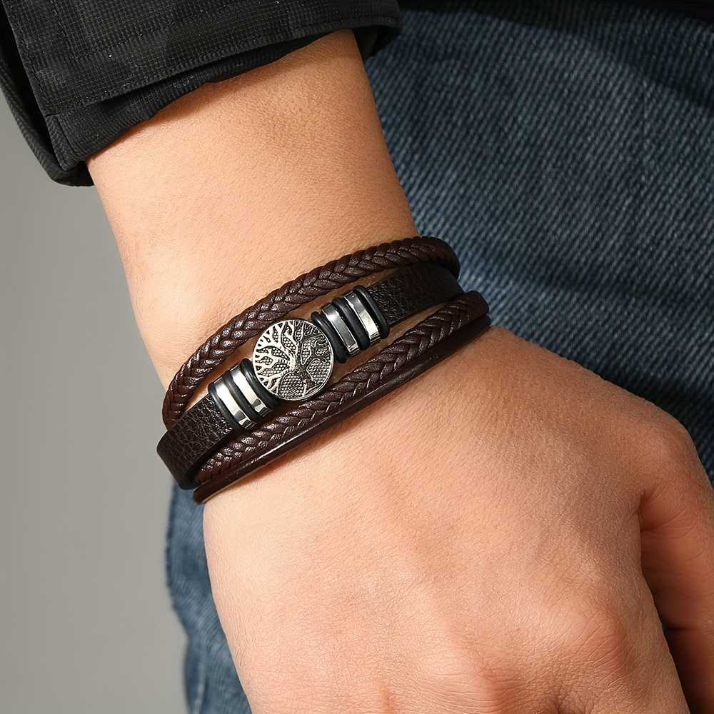 Men's Silver Plated Multi Layered Braided Magnetic Buckle Bracelet
