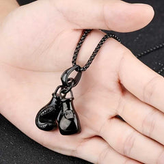 Men's Stainless Steel Black Boxing Gloves Pendant Necklace