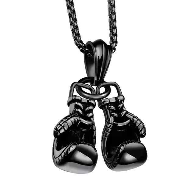 Men's Stainless Steel Black Boxing Gloves Pendant Necklace