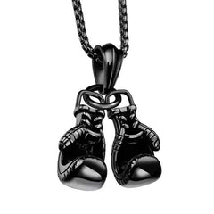 Men's Stainless Steel Black Boxing Gloves Pendant Necklace