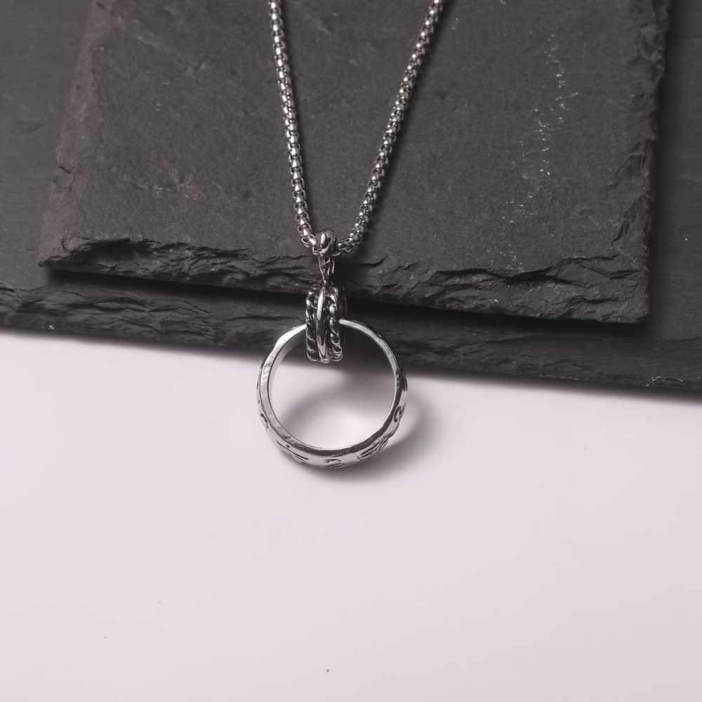 Unisex Silver Plated Ring Pendant Necklace With Box Chain Modern Style