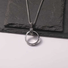 Unisex Silver Plated Ring Pendant Necklace With Box Chain Modern Style