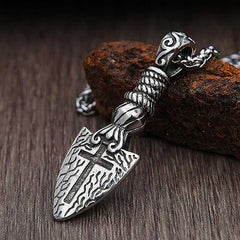 Men's Silver Plated Spear Shaped Cross Necklace With Wheat Chain Design