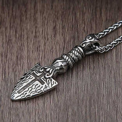 Men's Silver Plated Spear Shaped Cross Necklace With Wheat Chain Design