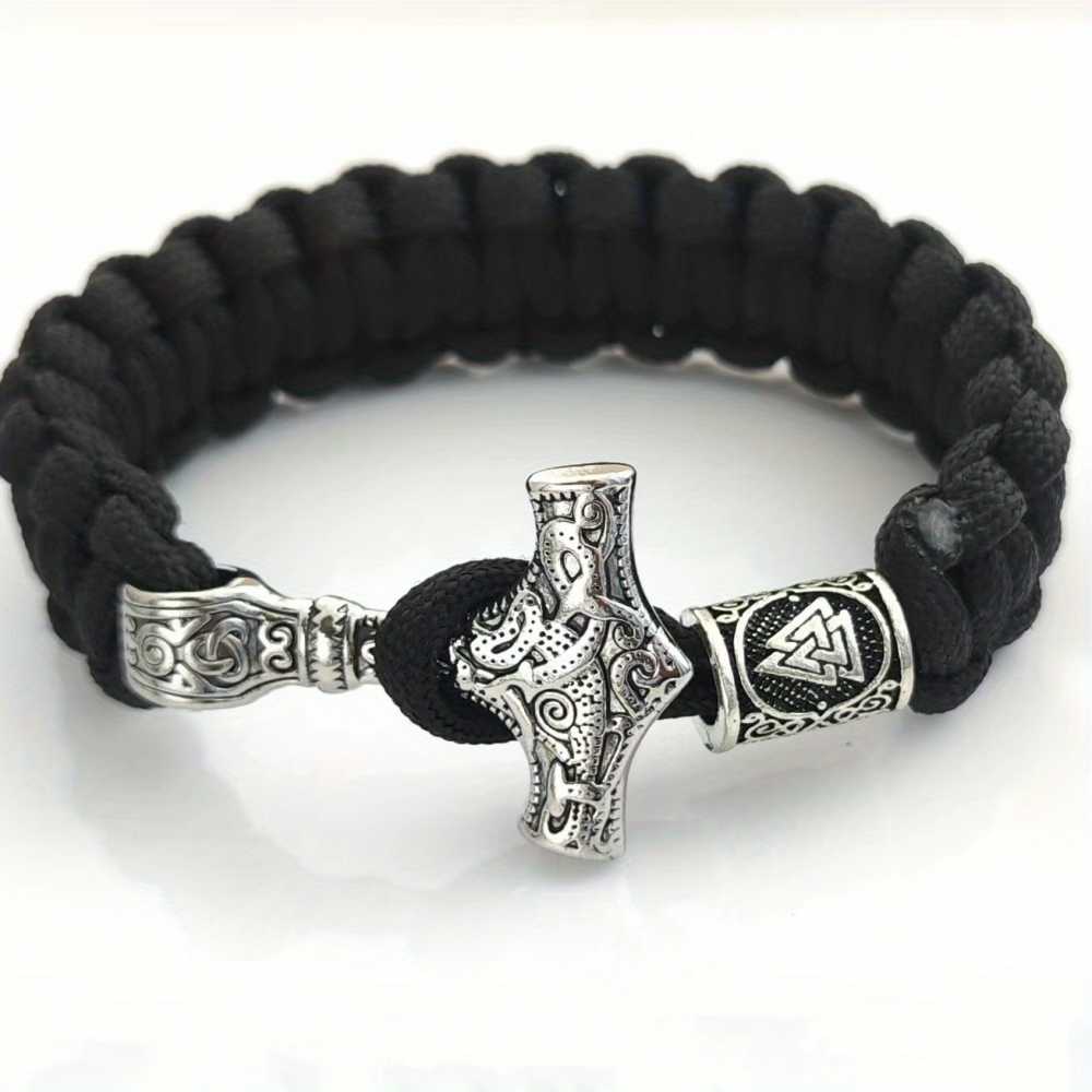 Men's Silver Plated Classic Thor Hammer Braided Bracelet