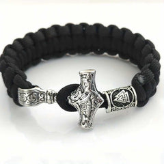 Men's Silver Plated Classic Thor Hammer Braided Bracelet